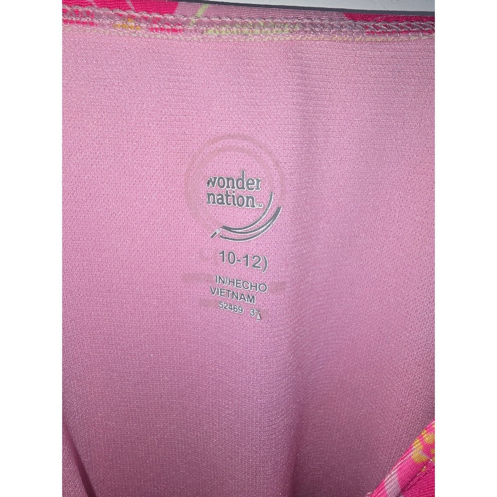 Wonder Nation Girls Pink Floral One Piece Swimsuit Size 10-12 Keyhole Bow Straps - Picture 3 of 3